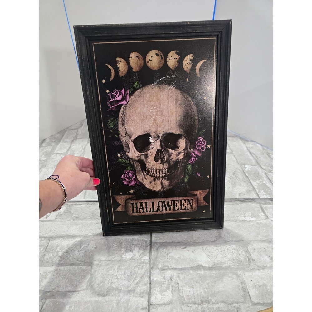 Ashland Sign‎ Halloween Welcome Skull Moon Phases Wood Lightweight 17x11" New